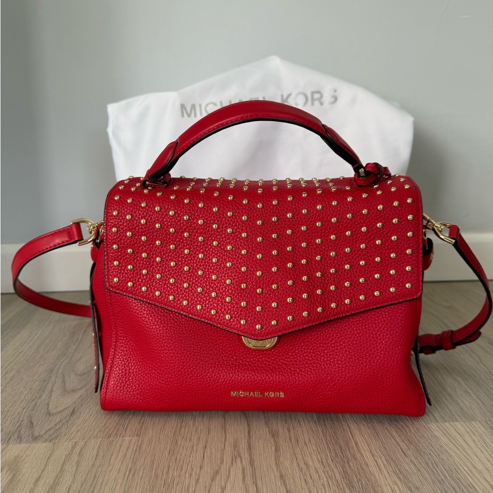 Michael Kors Red Gold-Studded Satchel